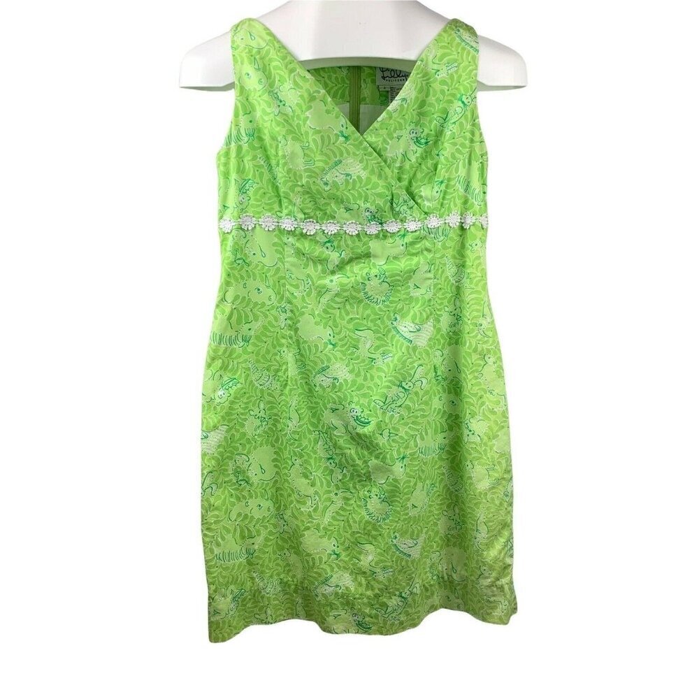 Lilly Pulitzer White Tag Sheath Dress Size 2 Animal Jungle Print Vintage Preppy
